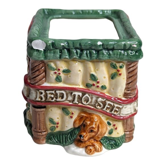 90s Fitz And Floyd Night Before Christmas Holiday Ceramic Sugar Bowl No Lid - Picture 4 of 6